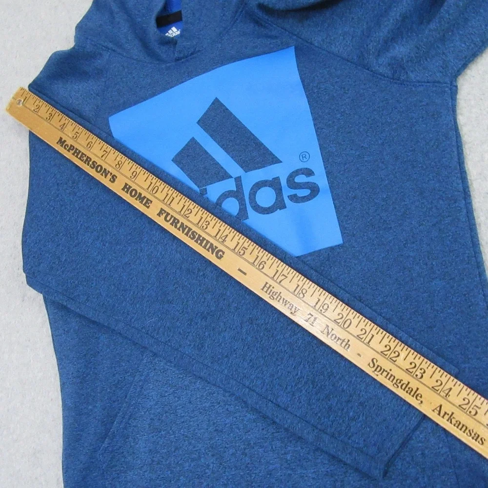 Adidas Mens Pullover Hoodie S Blue Fleece Hooded Pocket‎ Graphic Print